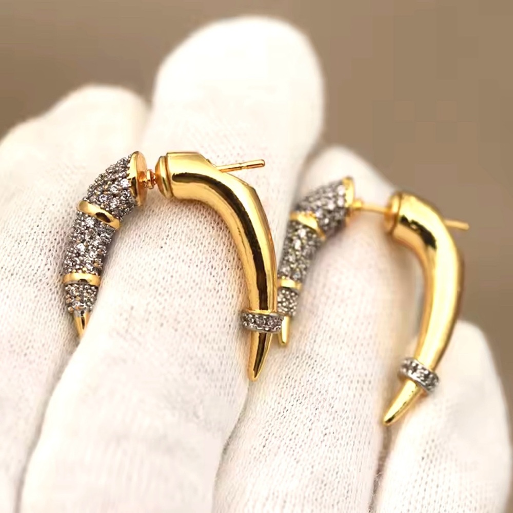 UNIQUE Front Back Earrings Raptor Claw Talon Horn Mixed Metals 2 Two Tone AU21